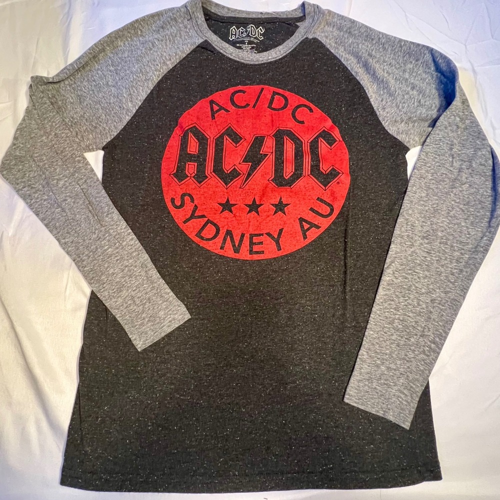 AC/DC Small Raglan Long Sleeve Shirt Mens‎ Grey Sydney AU Graphic Tee Concert